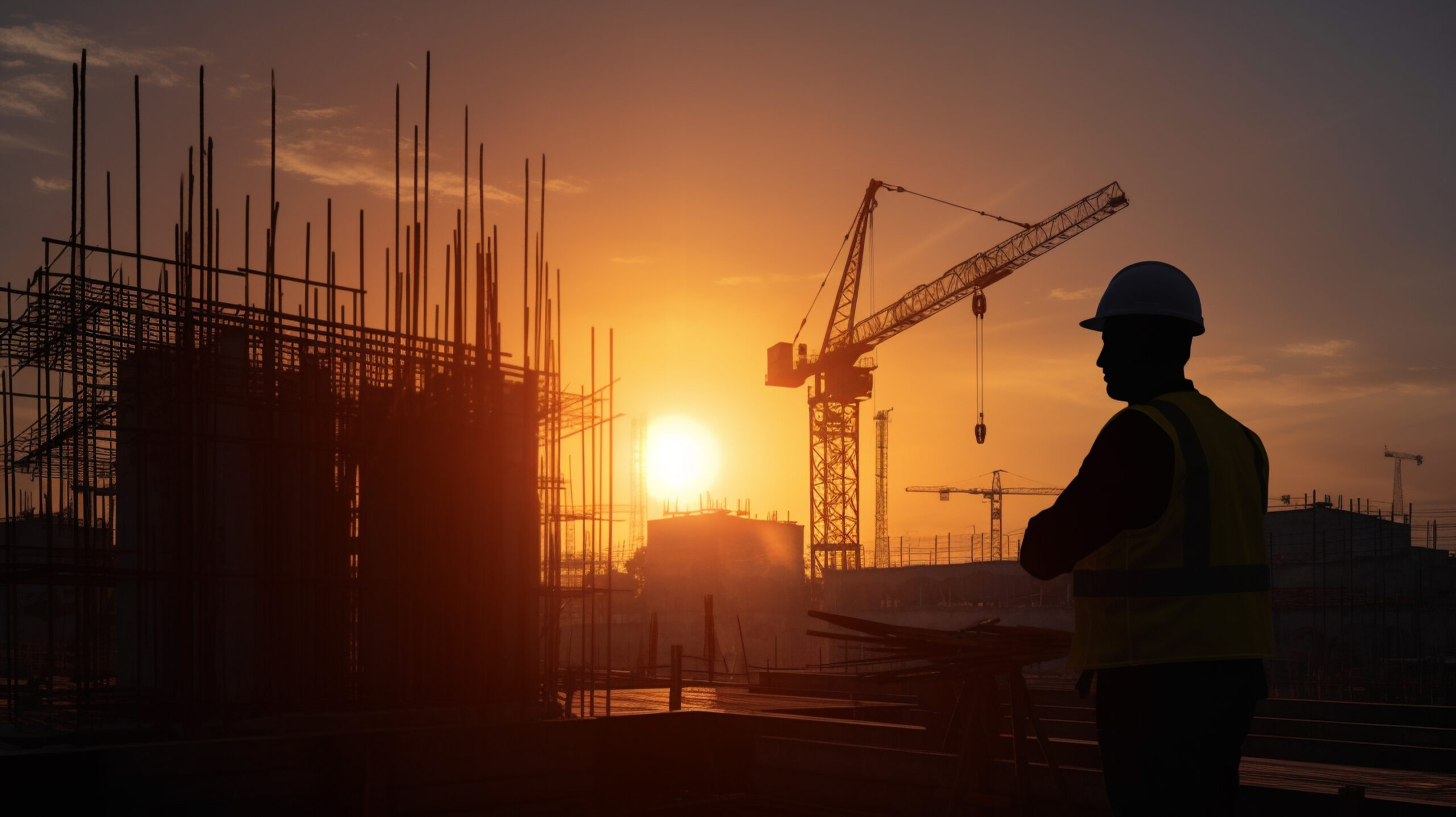 construction site at sunset